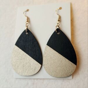 Gold Metallic & Black Teardrop Earrings Handmade